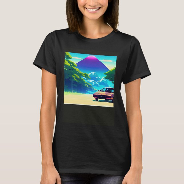 Synthwave car out retrowave futuresynth sci fi t shirt (Framsida)