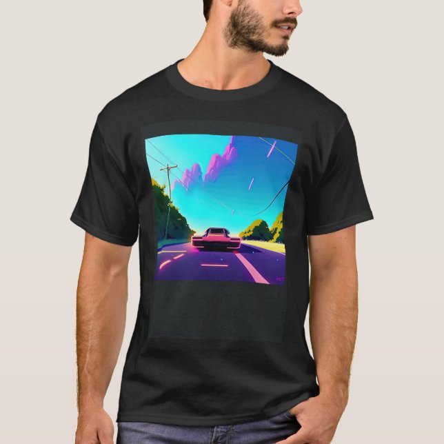 Synthwave car out retrowave futuresynth sci fi t shirt (Framsida)