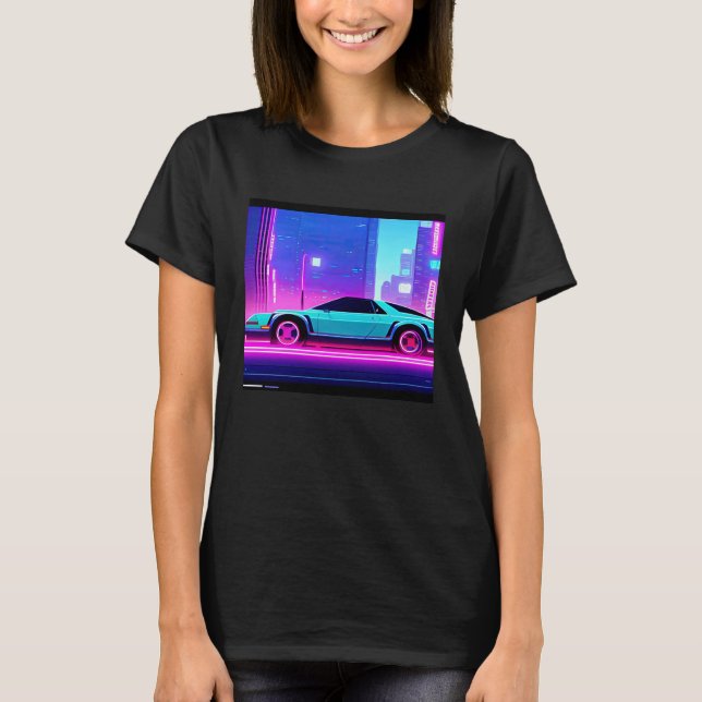 Synthwave car out retrowave futuresynth sci fi t shirt (Framsida)