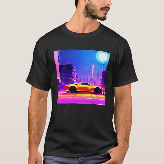 Synthwave car out retrowave futuresynth sci fi t shirt (Framsida)