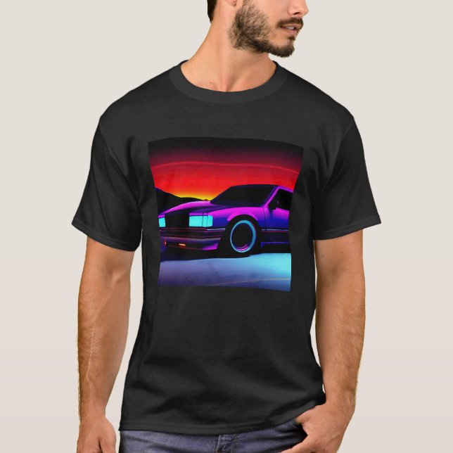 Synthwave car out retrowave futuresynth sci fi t shirt (Framsida)