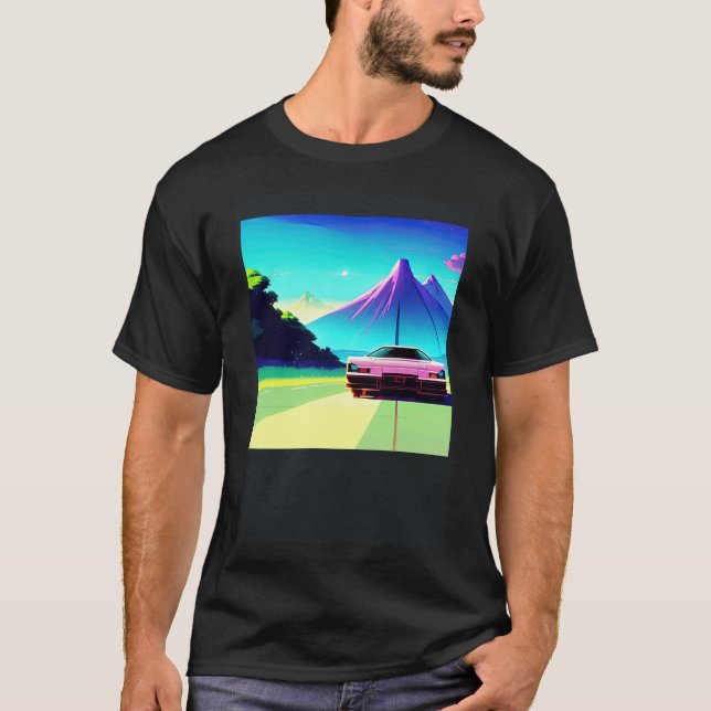 Synthwave car out retrowave futuresynth sci fi t shirt (Framsida)