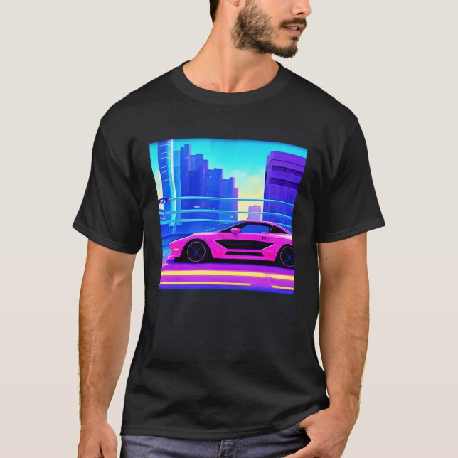 Synthwave car out retrowave futuresynth sci fi t shirt (Framsida)