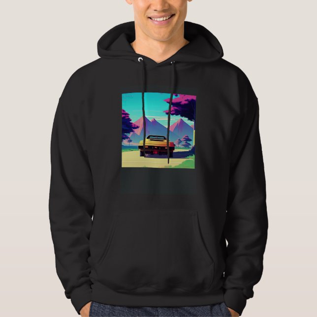 Synthwave car outrun retrowave futuresynth sci fi  hoodie (Framsida)