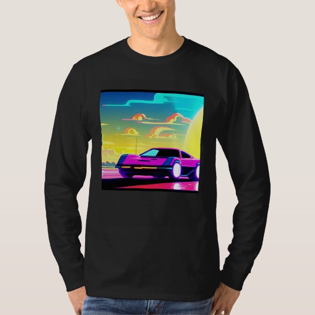 Synthwave car outrun retrowave futuresynth sci fi  t shirt (Framsida)