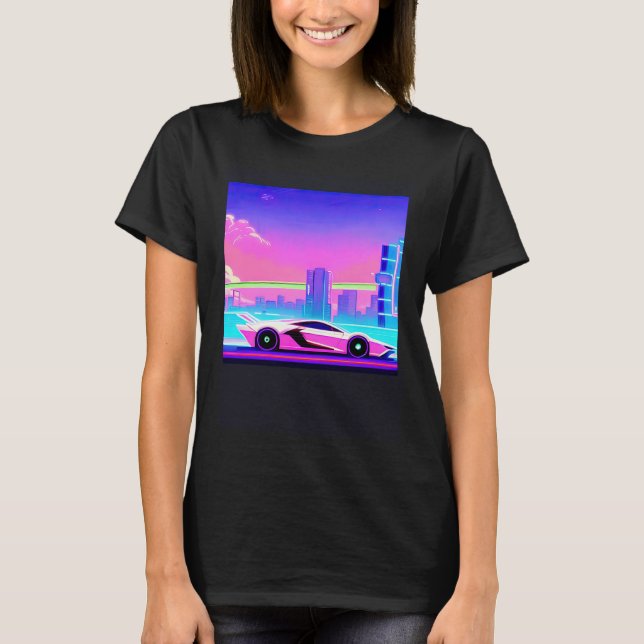 Synthwave car outrun retrowave futuresynth sci fi  t shirt (Framsida)