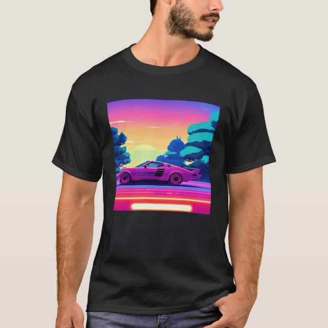Synthwave car outrun retrowave futuresynth sci fi  t shirt (Framsida)