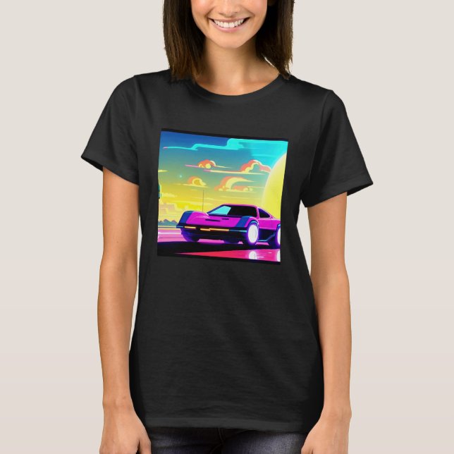 Synthwave car outrun retrowave futuresynth sci fi  t shirt (Framsida)