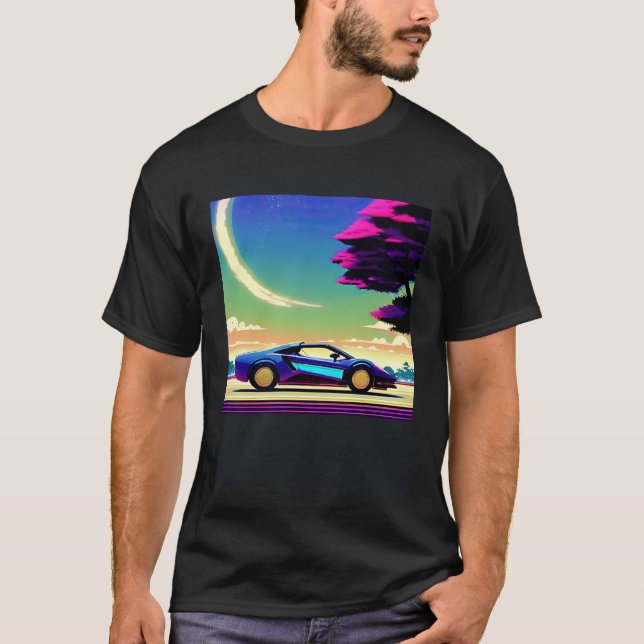 Synthwave car outrun retrowave futuresynth sci fi  t shirt (Framsida)