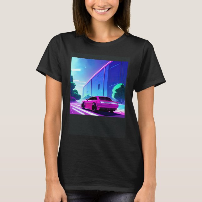 Synthwave car outrun retrowave futuresynth sci fi  t shirt (Framsida)