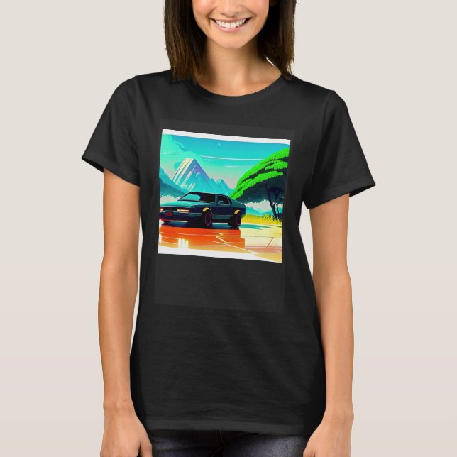 Synthwave car outrun retrowave futuresynth sci fi t shirt (Framsida)