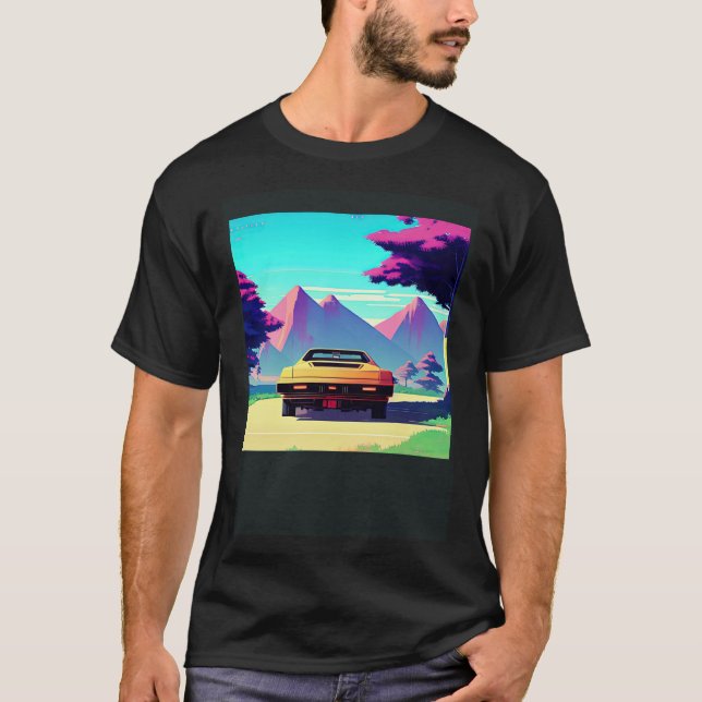 Synthwave car outrun retrowave futuresynth sci fi  t shirt (Framsida)