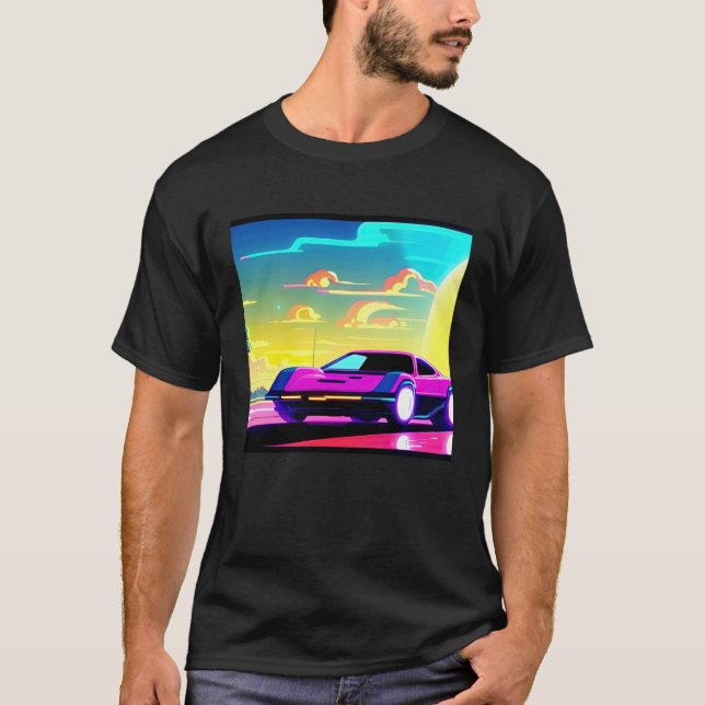 Synthwave car outrun retrowave futuresynth sci fi  t shirt (Framsida)