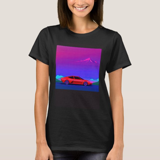 Synthwave car outrun retrowave futuresynth sci fi  t shirt (Framsida)