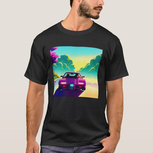 Synthwave car outrun retrowave futuresynth sci fi  t shirt (Framsida)