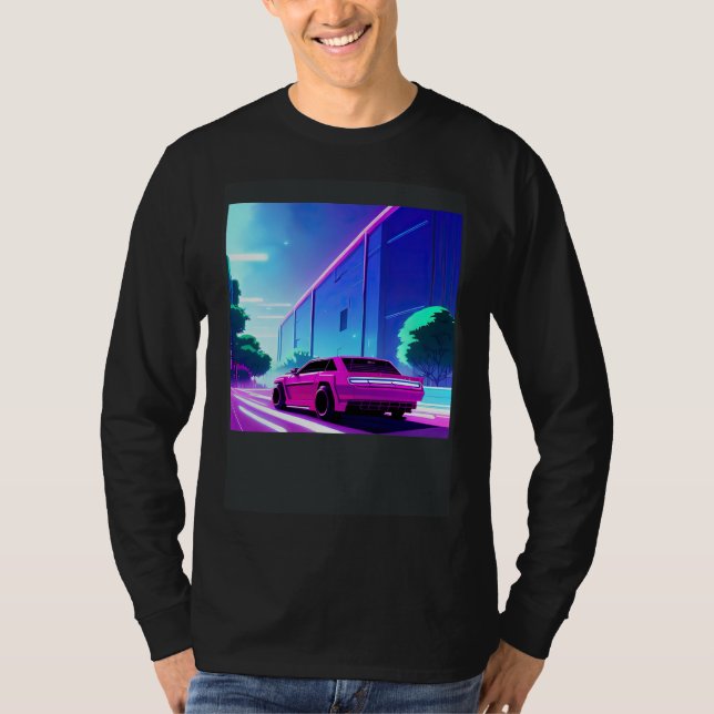 Synthwave car outrun retrowave futuresynth sci fi  t shirt (Framsida)