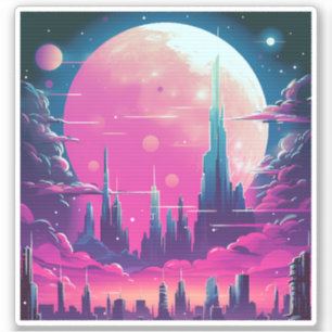 Synthwave City Skyline Klistermärken
