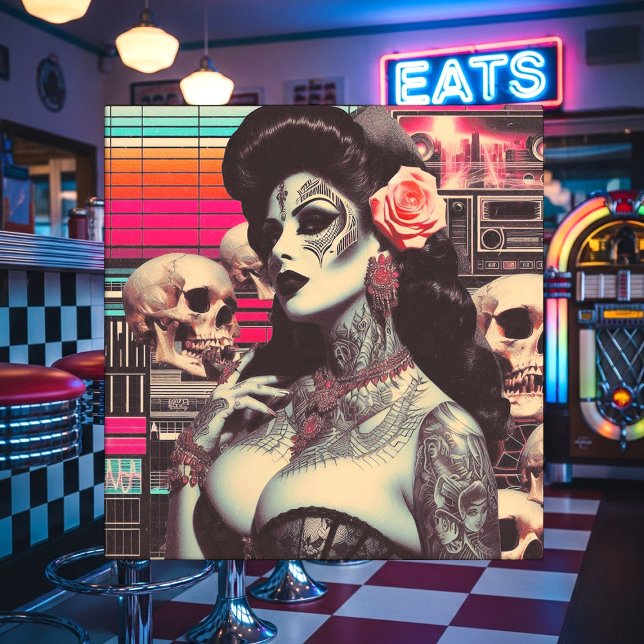 Synthwave Creepy Pin-up Kakelplatta (Skapare uppladdad)