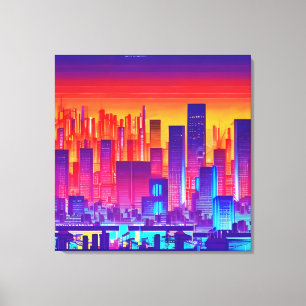 Synthwave/Cyberpunk City vid Sunset Canvastryck