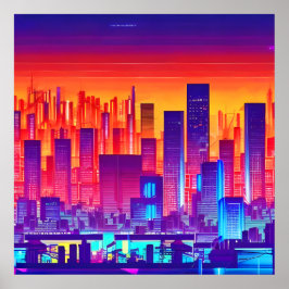 Synthwave/Cyberpunk City vid Sunset Poster