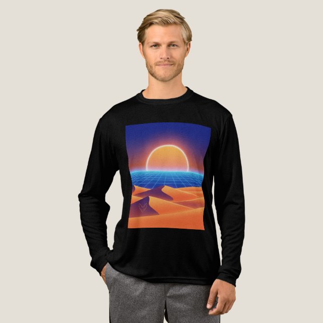 Synthwave Desert Sunset - Neon Fox Horizon T Shirt (Hel framsida)