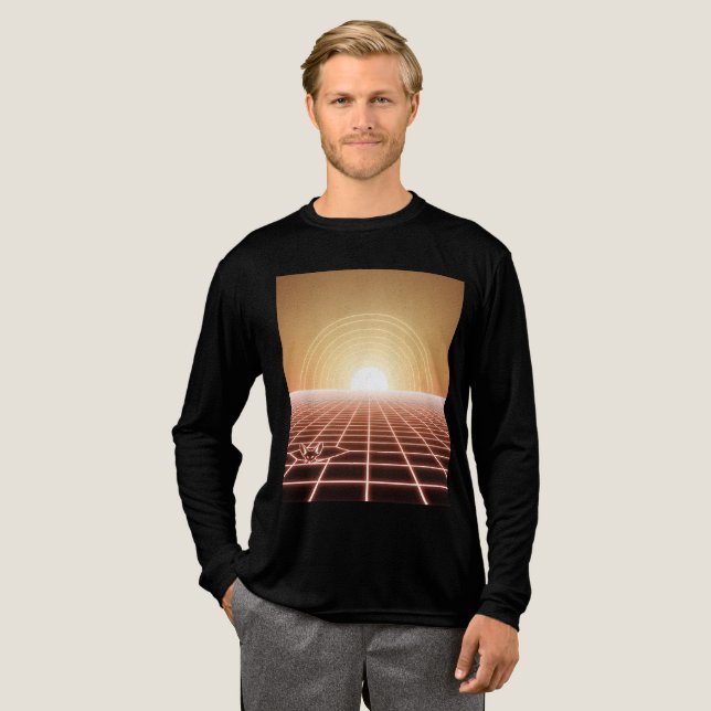 Synthwave Desert Sunset - Neon Fox Horizon T Shirt (Hel framsida)