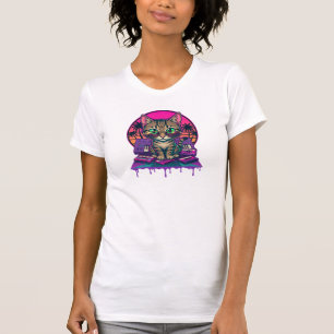 Synthwave DJ-katt T Shirt