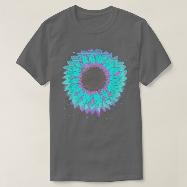 Synthwave Flower Blommar 90s Vaporwave Solros T Shirt (Design framsida)