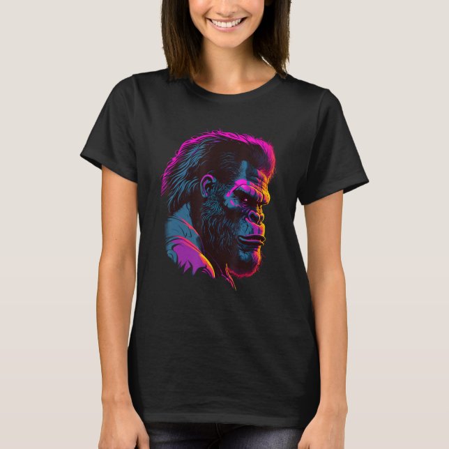 Synthwave Glitch Art Gorilla T Shirt (Framsida)