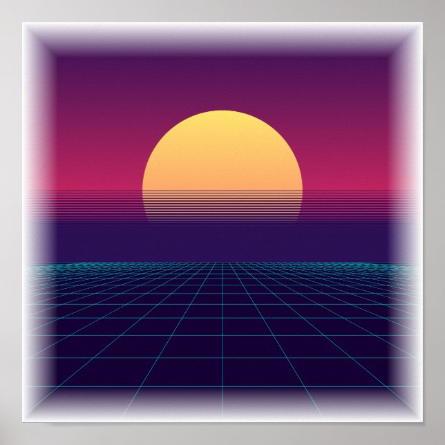 Synthwave Grid - Retrowave 80-talsestetik Poster (Framsidan)