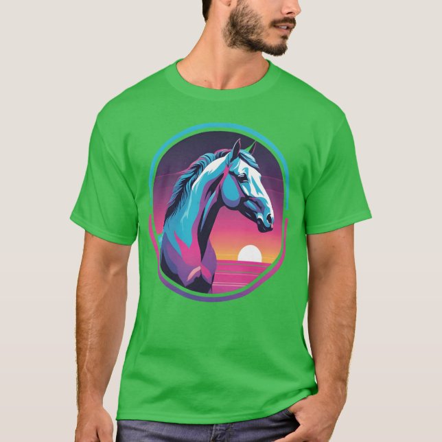 Synthwave Horse T Shirt (Framsida)