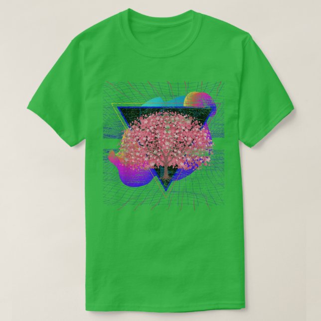Synthwave Japan Sakura Träd Vaporwave Cherry Bloss T Shirt (Design framsida)