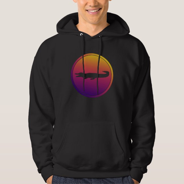 Synthwave Krokodil Retrowave Vilda Djur Hoodie (Framsida)
