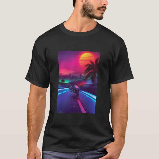 Synthwave Midnight Outrun Impression Artistique T- T Shirt (Framsida)