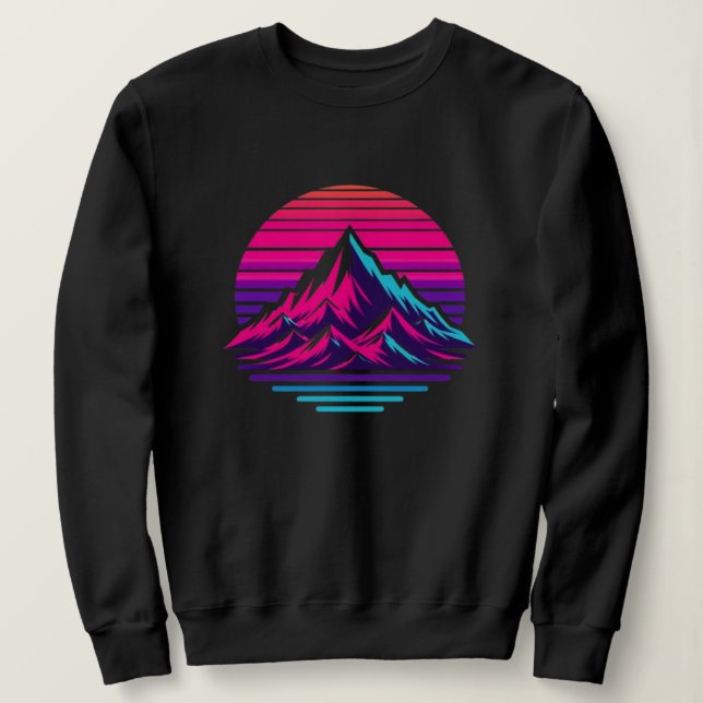 Synthwave Mountain-tröja – Retro Sunset Street T Shirt (Design framsida)