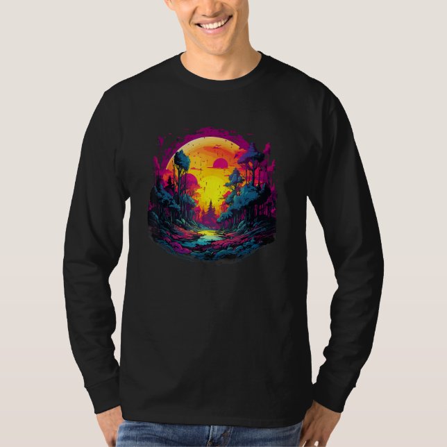 Synthwave Music Festival Forest T Shirt (Framsida)