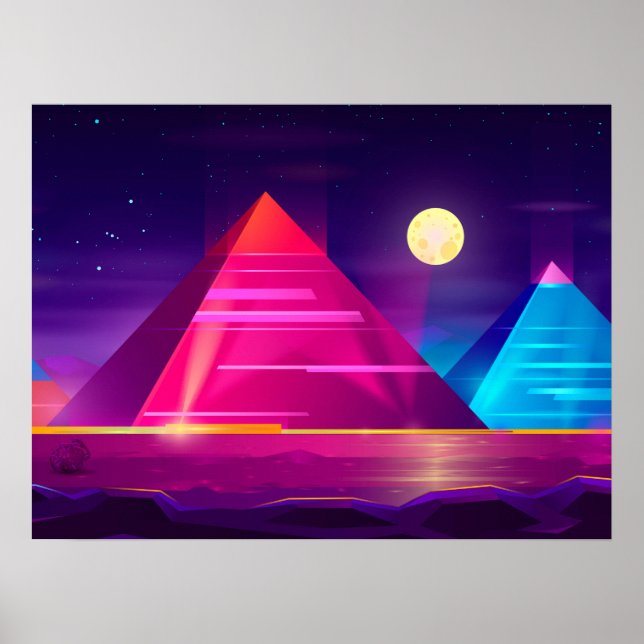 Synthwave Neon City - Egypten, pyramid Poster (Framsidan)