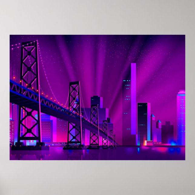 Synthwave Neon City San Francisco Poster (Framsidan)