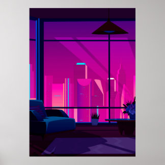 Synthwave Neon City: terrace, penthouse Poster