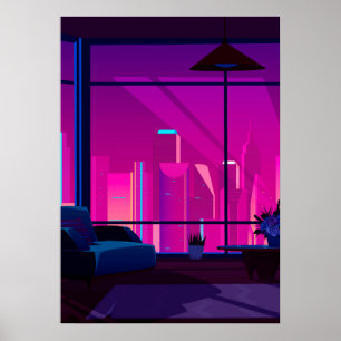 Synthwave Neon City: terrasch, penthouse Poster