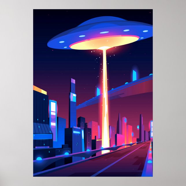 Synthwave Neon City: UFO Poster (Framsidan)