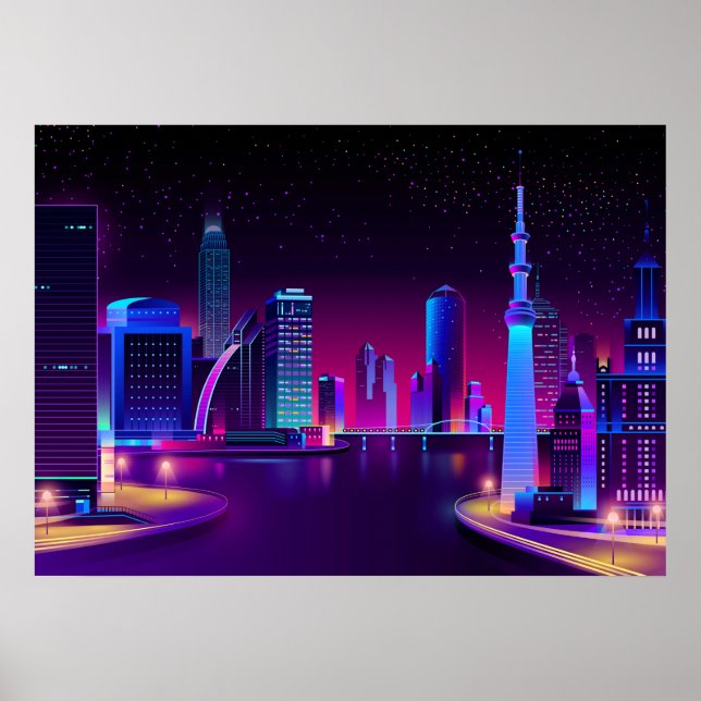 Synthwave Neon City ⛔ Vector art Poster (Framsidan)