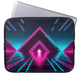 Synthwave Neon Pyramid Tunnel Lysande Cyberpunk Laptop Fodral