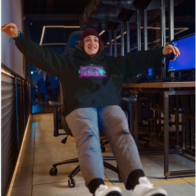 Synthwave Neon Robotic Graphic Hoodie (Skapare uppladdad)
