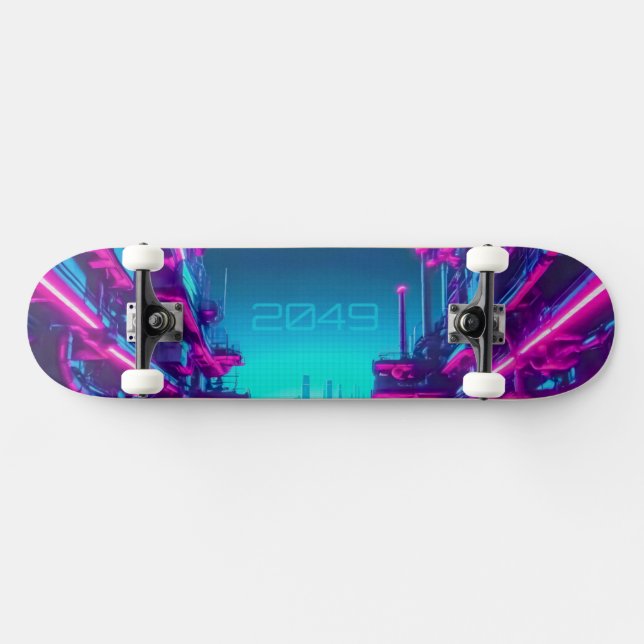 Synthwave Neon Stad Cyberpunk Industriell Mini Skateboard Bräda 18,5 Cm (Horz)
