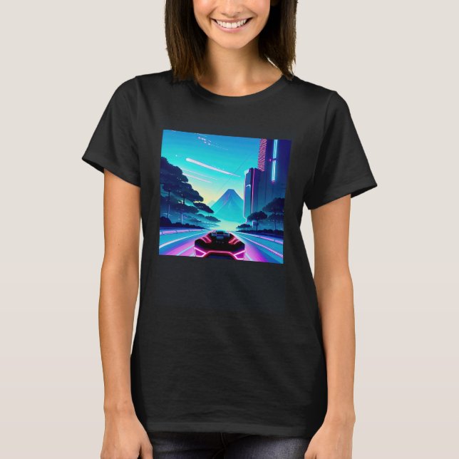 Synthwave outrun retrowave futuresynth sci fi 38 t shirt (Framsida)