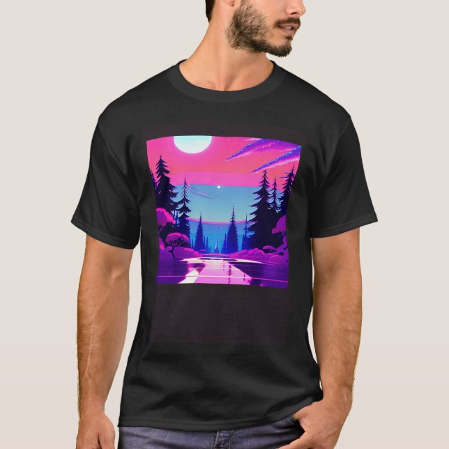Synthwave outrun retrowave futuresynth sci fi 9 t shirt (Framsida)