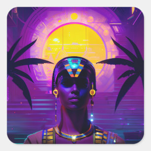 Synthwave Pharaoh Fyrkantigt Klistermärke