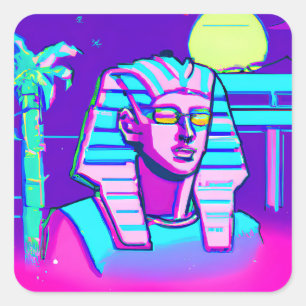 Synthwave Pharaoh Fyrkantigt Klistermärke