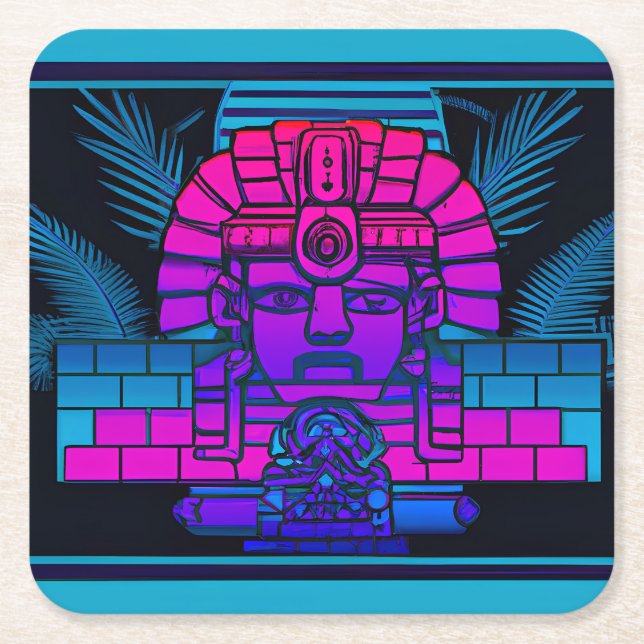 Synthwave Pharaoh Underlägg Papper Kvadrat (Framsidan)